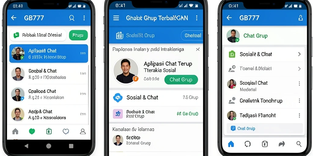 Antarmuka utama GB777 menampilkan fungsi Chat Grup yang interaktif.